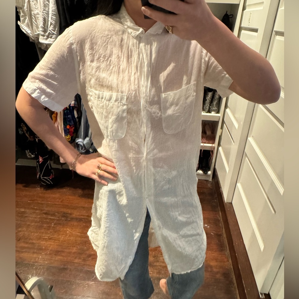 James Perse Women’s s/s Long Linen Button Down (size 2)